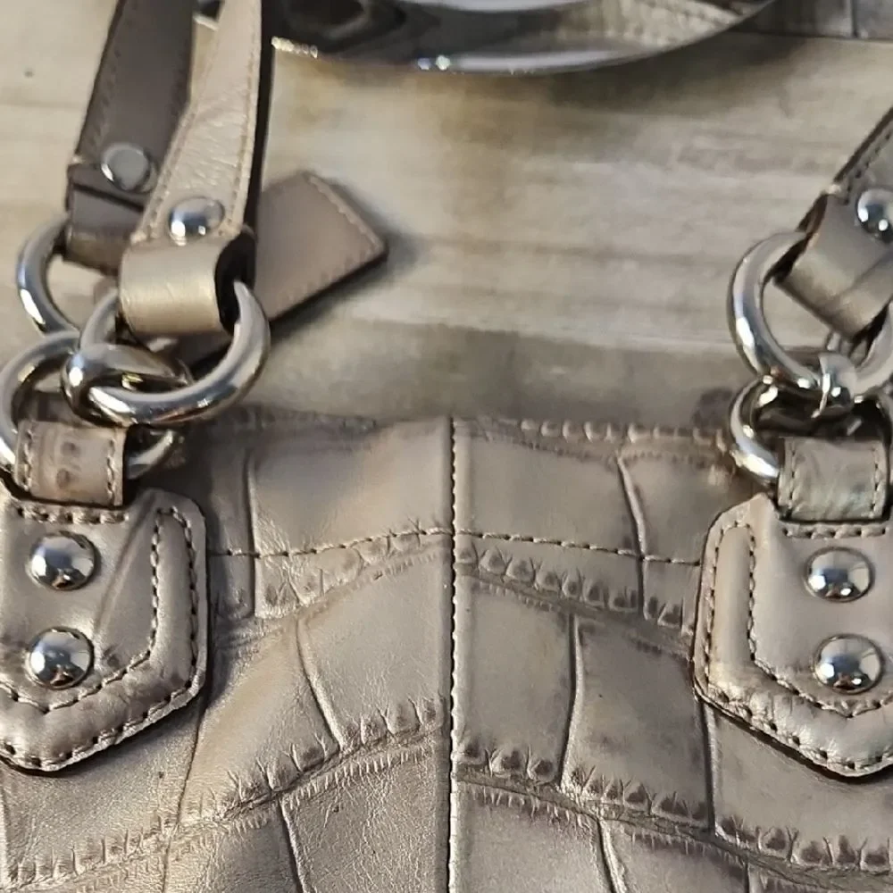 Coach Metallic Croc-Embossed Tote and Pouch Set